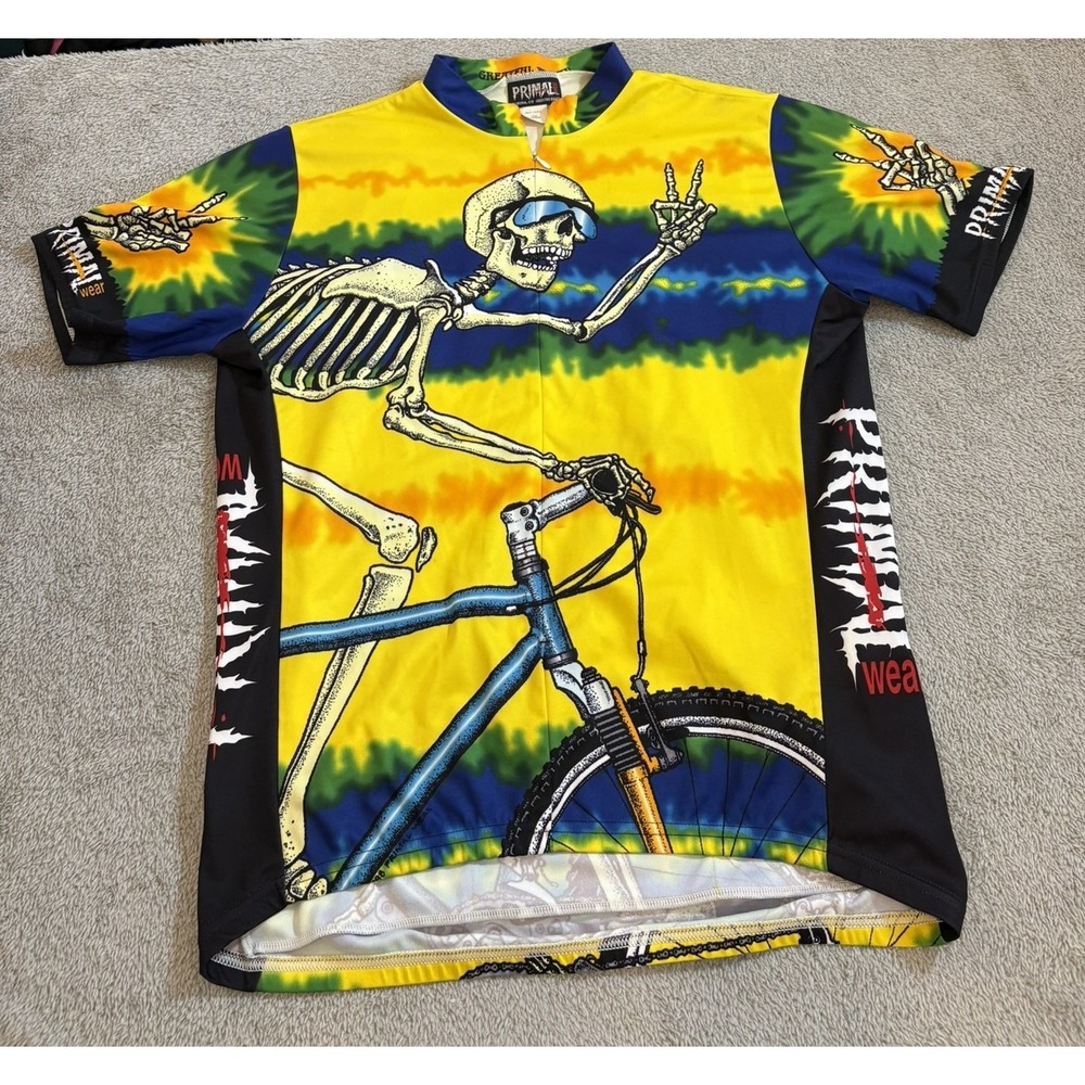 Primal Wear 1998 Greatful Tread Skeleton Cycling Jersey Tie Dye Men's XL Rare